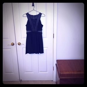 Black Faux Leather and Lace Dress from Fora